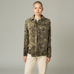 NEW YORK & CO Women's Camo Jacket Lace Up Front Utility Pockets Rayon Zip Medium